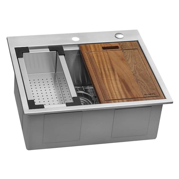 Ruvati 25 x 22 in. Workstation Drop-In Tight Radius Topmount 16-Gauge Stainless Steel Ledge Kitchen Sink Single Bowl