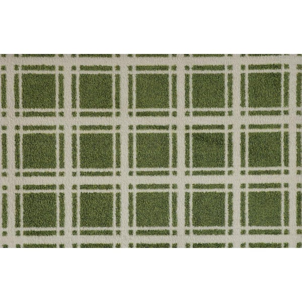 Bungalow Flooring ColorStar Prairie Grid Green 22 in. x 34 in. Machine Washable Indoor Door Mat