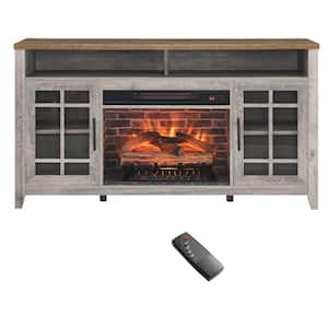 55 in. Farmhouse Wooden TV Stand with Electric Fireplace KD Inserts Heater and 2-Drawers in Gray Fits TVs up to 55 in.