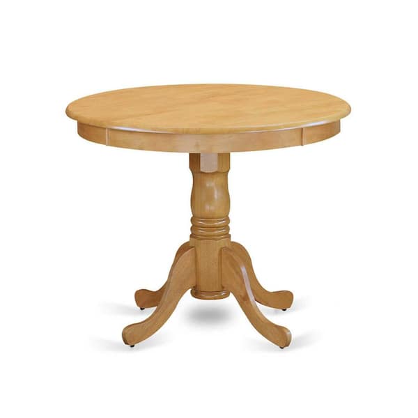 East West Furniture 5-Piece Natural Oak Finish Solid Wood Top Dining table with 4 Chairs with Slat Back