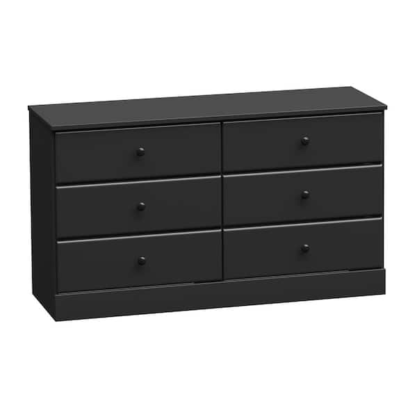 Prepac Astrid Black Finish 6-Drawer Double Dresser (26.85 in H. x 47.5 in W. x 15.5 in D.)