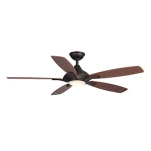 Petersford 52 in. LED Indoor Oil Rubbed Bronze Ceiling Fan with Light Kit and Remote Control