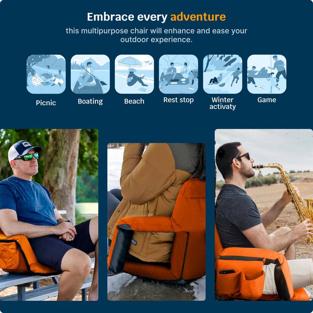 Alpcour Extra-Wide Orange Polyester Reclining Stadium Seat with Armrests