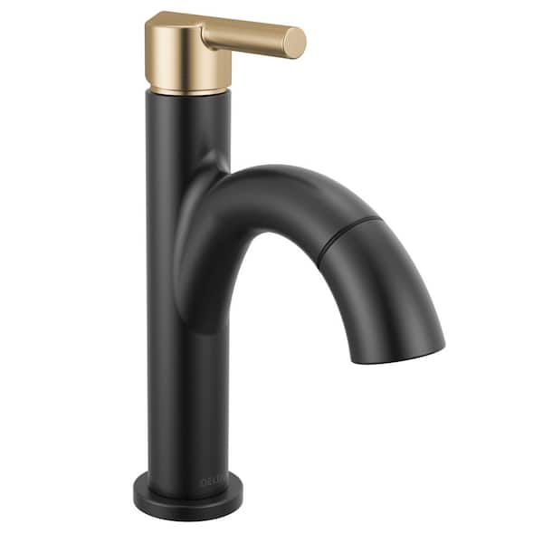 Nicoli Pull-Down Spout Single Handle Single Hole Bathroom Faucet Drain Kit Included in Matte Black/Champagne Bronze