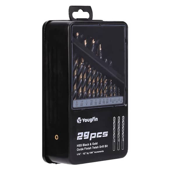 29-Piece Black and Gold HSS Drill Bit Set (1/16 in. - 1/2 in.) for Metal, Wood and Plastic