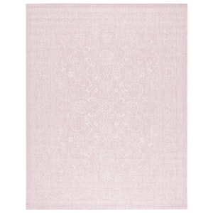 Courtyard Pink/Ivory 8 ft. x 10 ft. Soft Border Floral Scroll Indoor/Outdoor Area Rug
