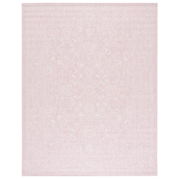 Courtyard Soft Pink/Ivory 8 ft. x 10 ft. Border Floral Scroll Indoor/Outdoor Area Rug