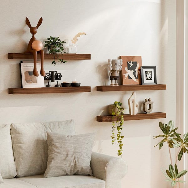 29.92 in. W x 3.94 in. D Walnut Live Edge Rustic Floating Shelves Decorative Wall Shelf (Set of 4)