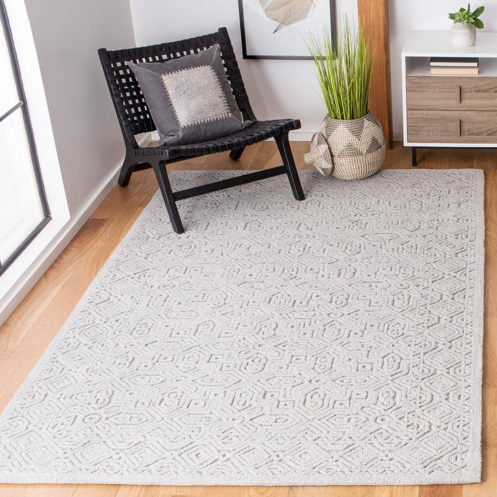 Gray Geometric Handmade Wool 6' x 9' Tufted Area Rug