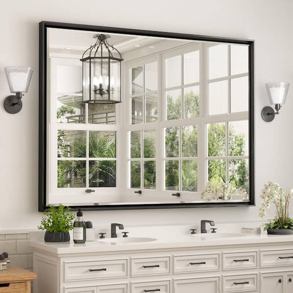 40 in. W x 30 in. H Aluminum Beveled Edge Rectangular Framed Bathroom Vanity Wall Mount Mirror in Brushed Black
