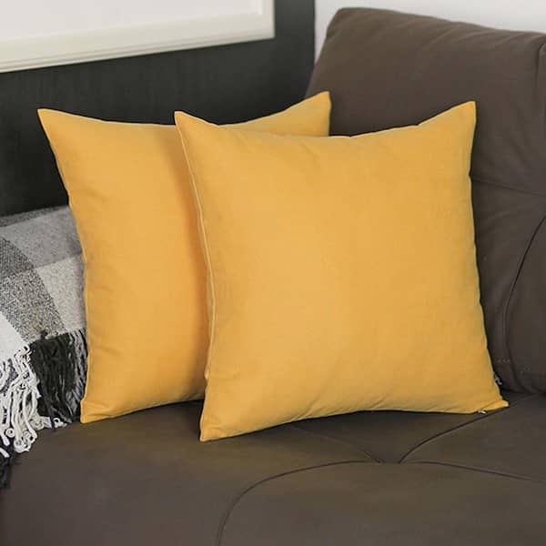 MIKE & Co. NEW YORK Honey Decorative Throw Pillow Cover Solid Color 16 in. x 16 in. Yellow Square Pillowcase Set of 2