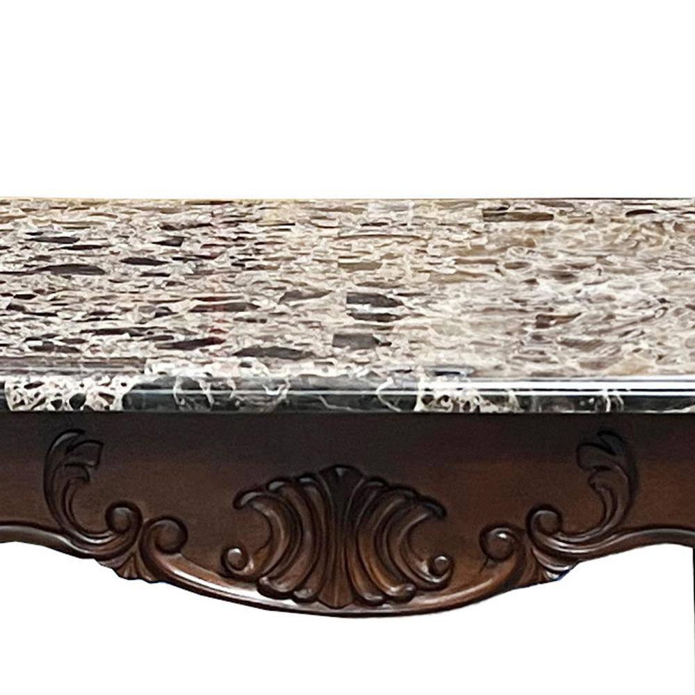 Nayla Cherry Finish Marble Top Rectangular End Table