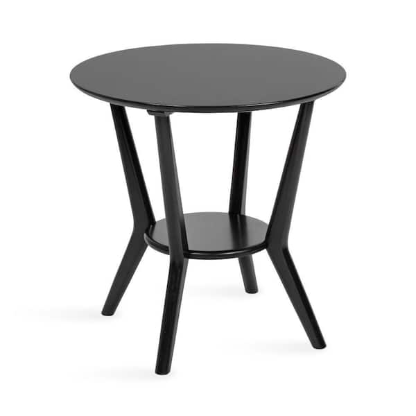 Nylah 23.62 in. Black Round Solid Wood End Table