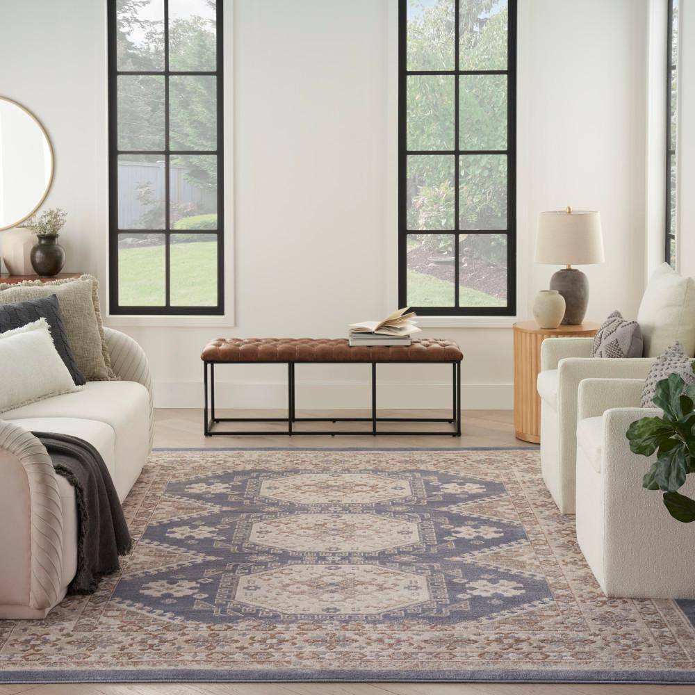Handmade Blue and Ivory Medallion Synthetic 8' x 10' Area Rug