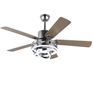 Luckin 52in. LED Indoor Chrome DIY Shade Reversible 6-Speed Ceiling Fan with Lights, Quite Motor Ceiling Fan with Remote