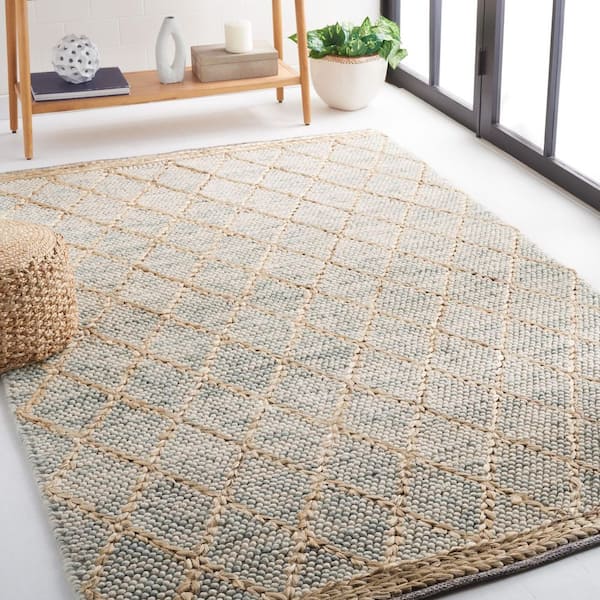 Natura 3 ft. x 5 ft. Teal/Natural Diamond Border Area Rug