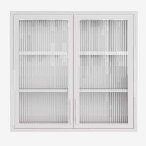 31.50 in. W x 11.80 in. D x 30 in. H Ready to Assemble Steel Wall Mounted Cabinet in White with Glass Door