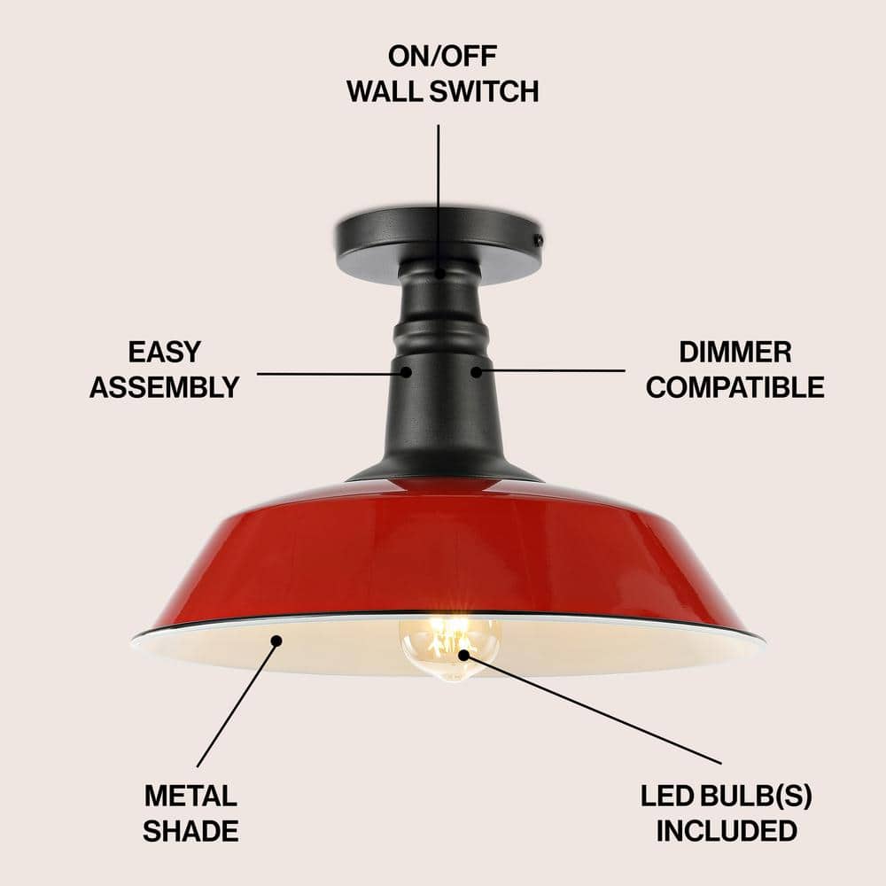 Farmhouse Inspired 14" Red and Black LED Ceiling Light