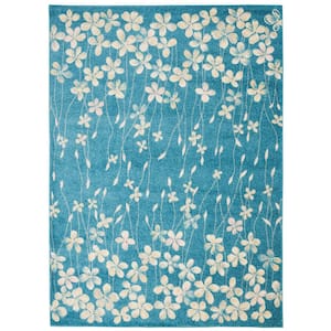 Tranquil Turquoise 5 ft. x 7 ft. Floral Contemporary Area Rug