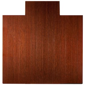 Deluxe Dark Brown Mahogany 55 in. x 57 in. Bamboo Roll-Up Office Chair Mat with Lip