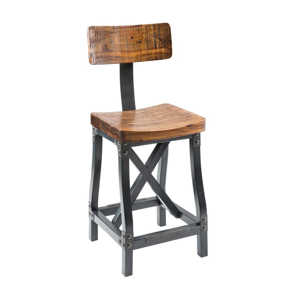 Amber Wood and Graphite Metal X-Base Bar Stool