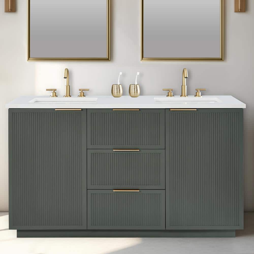 Addison 60" Vintage Green Double Sink Vanity with Ariston White Top
