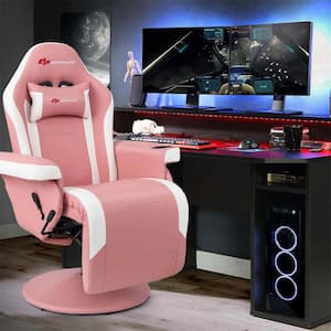 Polyurethane Height Adjustable Swivel Gaming Chair in Pink Chair with Cup Holder