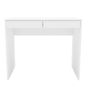 36 in. Rectangular White 2 Drawer Writing Desk with Built-In Storage