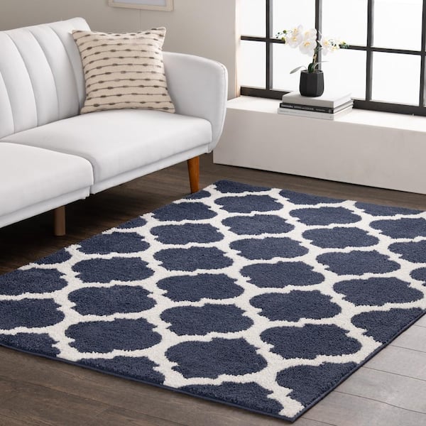 Seyward 5 ft. x 7 ft. Blue/Buff Trellis Area Rug