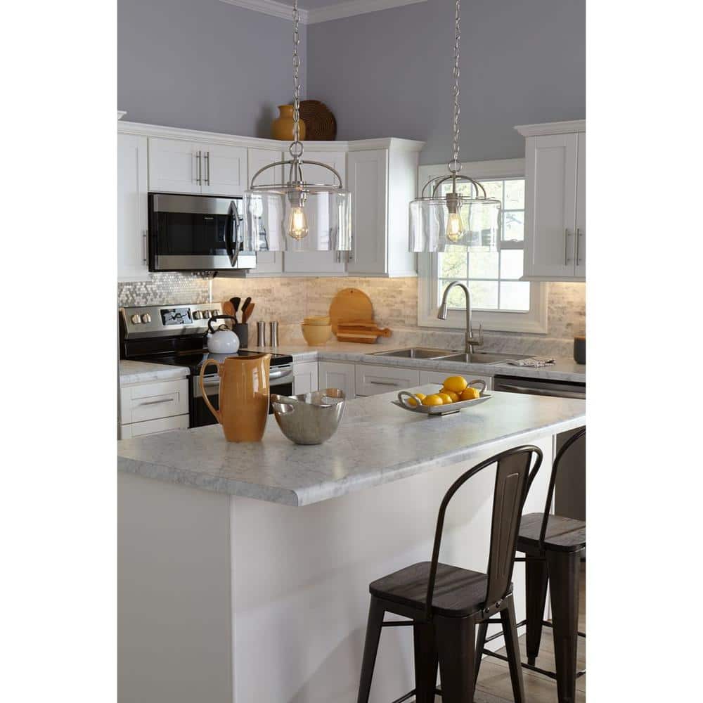 Leyden Brushed Nickel Farmhouse Pendant with Clear Glass Shade