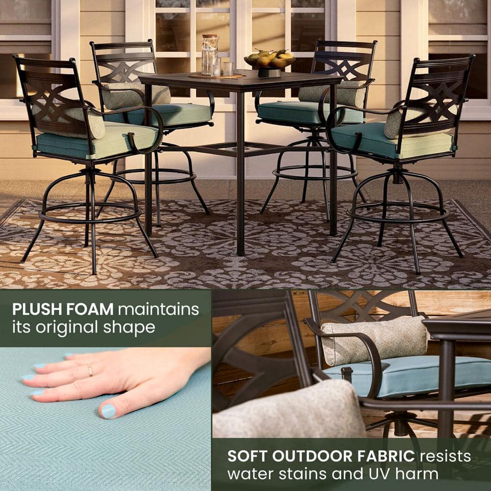 Montclair Ocean Blue 5-Piece High-Dining Patio Set with Swivel Chairs
