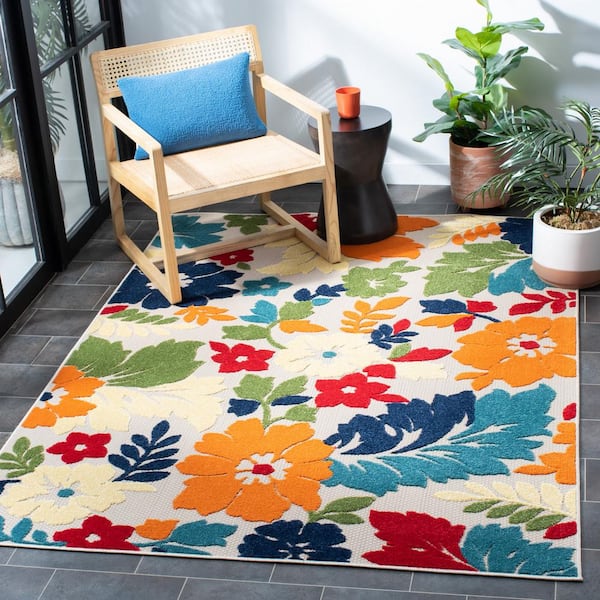 Cabana Ivory/Orange 8 ft. x 10 ft. Floral Liberty Indoor/Outdoor Patio  Area Rug