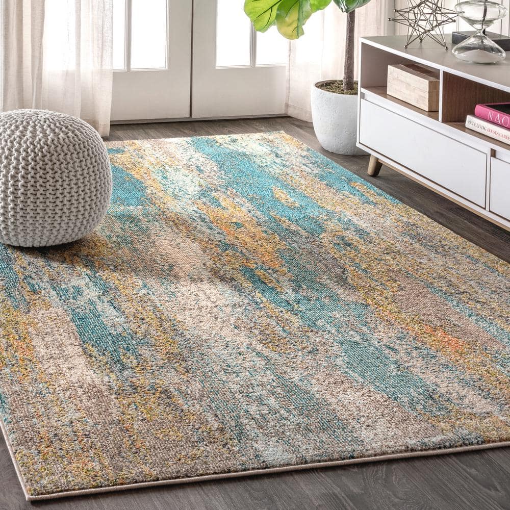Contemporary Blue/Brown/Orange 9 ft. x 12 ft. Pop Modern Abstract Vintage Waterfall Area Rug price history on PriceWatchPro