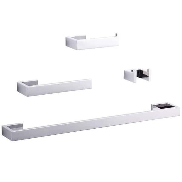 VEVETTA 4-Piece Bath Hardware Set with 24 in. Towel Bar Toilet Paper Holder and Towel Hook in Polished Chrome