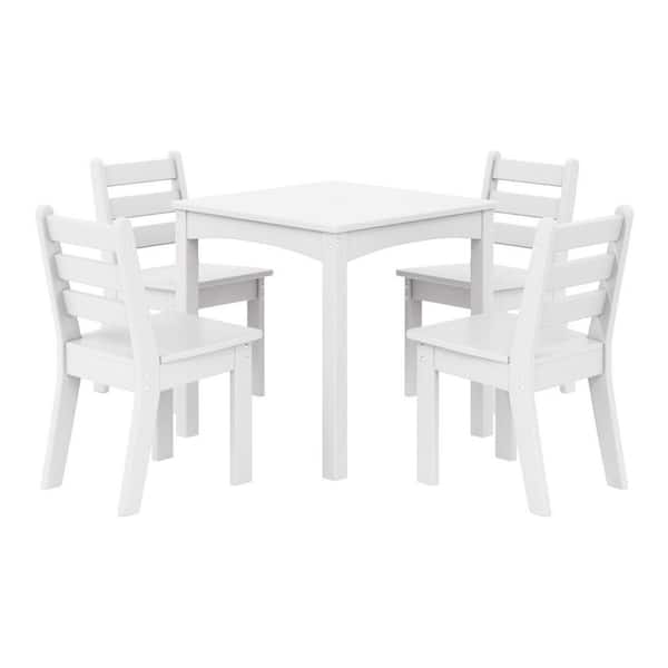 Garden Party Children's 5-Piece Square Outdoor Patio All Weather HDPE Plastic Top White Dining Table Set