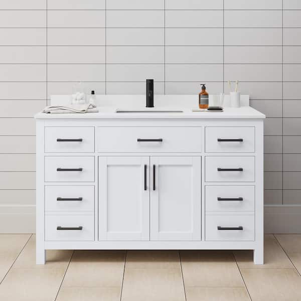 Wyndham Collection Beckett 54 in. W x 22 in. D x 35 in. H Single Sink Bath Vanity in White with White Cultured Marble Top