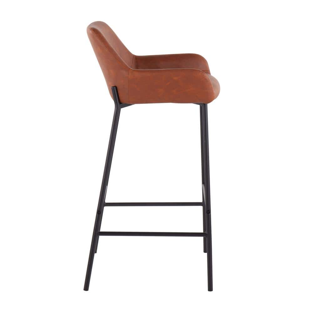 Daniella 21'' Industrial Black Metal and Camel Faux Leather Barstools, Set of 2