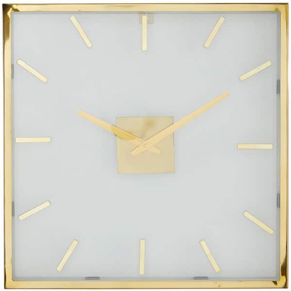 Litton Lane 20 in. x 20 in. Gold Stainless Steel Metal Wall Clock with Clear Face
