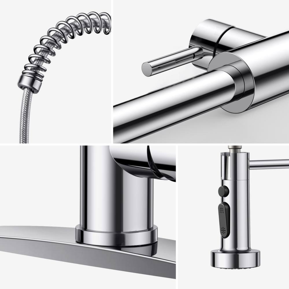 Chrome High-Arc Kitchen Faucet with Pull-Out Spray and Soap Dispenser