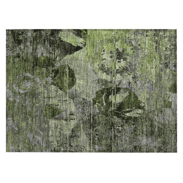 Green and Gray 2 ft. x 3 ft. Woven Floral Rectangle Indoor/Outdoor Area Rug