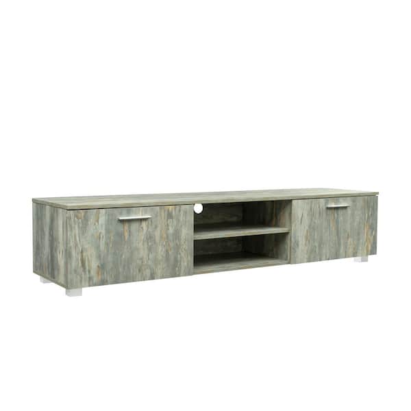 GODEER 62.99 in. Gray TV Stand Fits TV's up to 70 in. with 2 Storage Cabinet with Open Shelves for Living Room