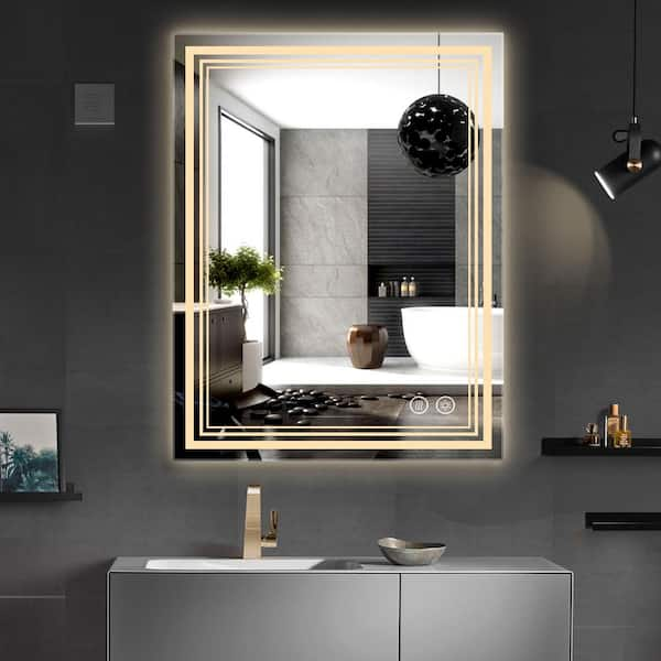 FNEEHY 72 in. W x 36 in. H Large Rectangular Frameless Front & Backlit Dimmable Bathroom Vanity Mirror in Shatterproof Glass, Silver