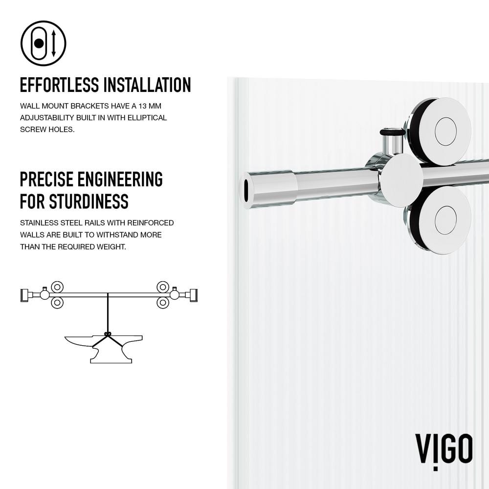 Elan 72" Frameless Sliding Shower Door with Fluted Glass and Black Hardware