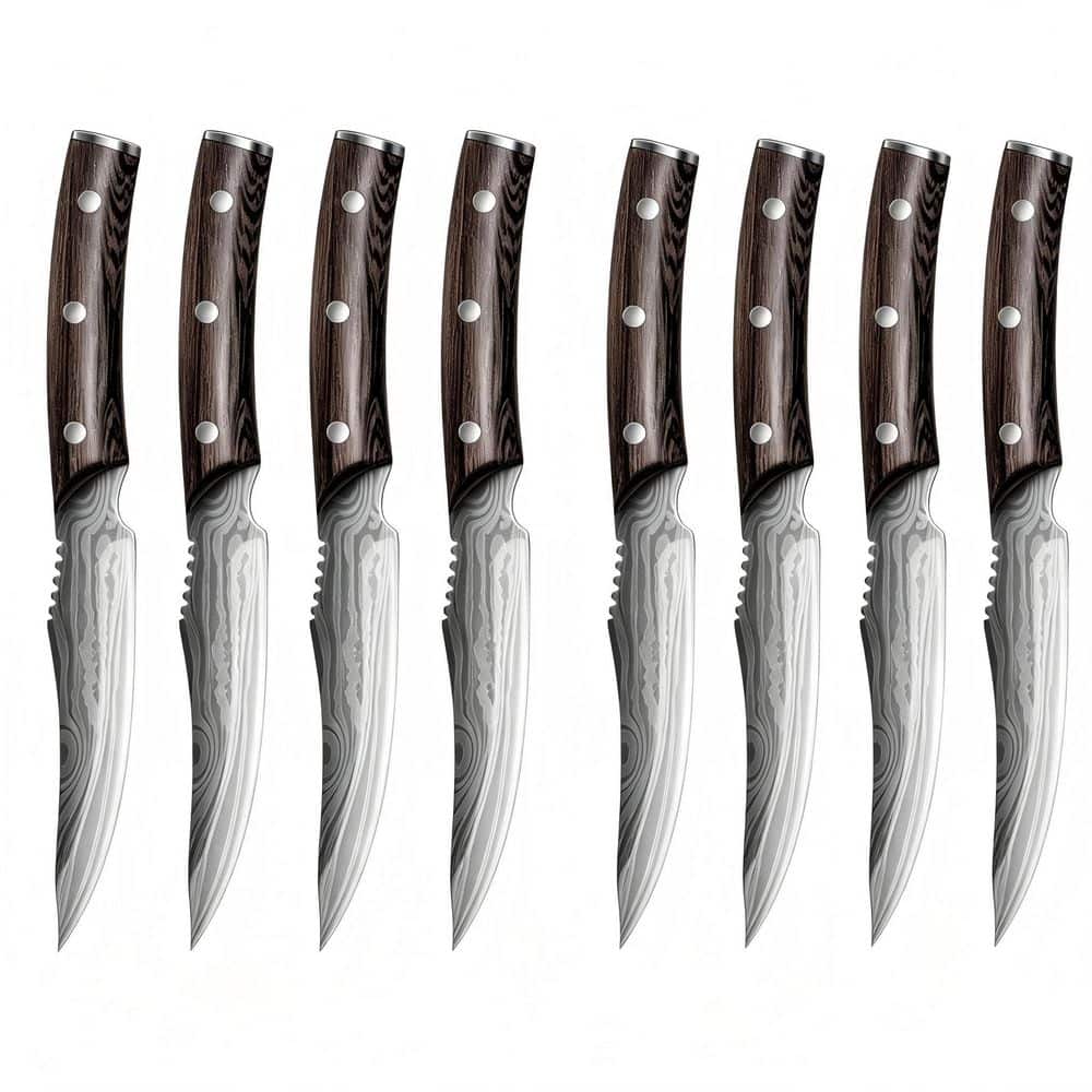 Numhew 8-Piece 4.8 in. Carbon Steel Japanese Steak Knife Set with