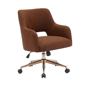 Stain Resistant Boucle Fabric Upholstered Adjustable Height Office Vanity Swivel Task Chair with Wheels in Rust Orange