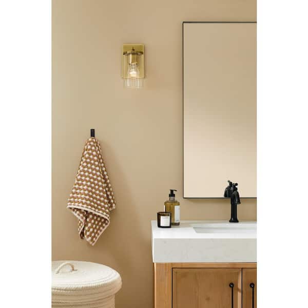 KICHLER Crosby 1-Light Natural Brass Bathroom Indoor Wall Sconce Light with Clear Glass Shade
