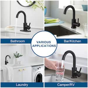 Single Hole Single Handle Stainless Steel Bar Faucet with Swivel Spout and Deckplate in Oil Rubbed Bronze