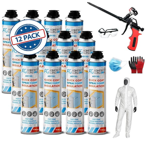 AG ADHESIVE GURU AG930 32.8 oz. Insulation Spray Foam, Thermal and Sound Insulation (12 pack) and Foam Dispensing Gun