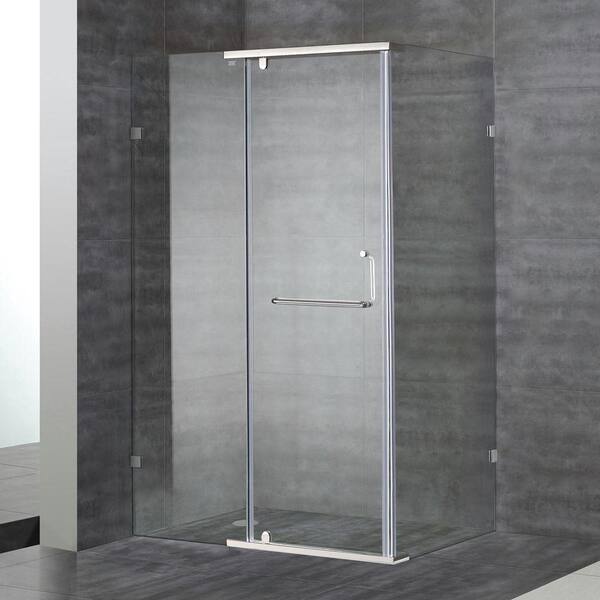 Aston SEN975 48 in. x 35 in. x 75 in. Semi-Framed Shower Enclosure in Stainless Steel with Clear Glass