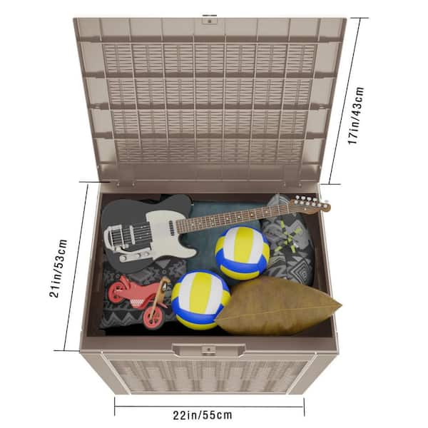 30 Gallon Light Brown Resin Large Storage Deck Box for Outdoor Indoor